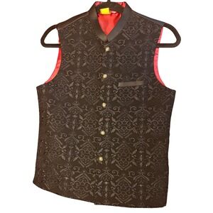 Mens Black Brocade Vest Size 26 Formal Waistcoat Pakistan